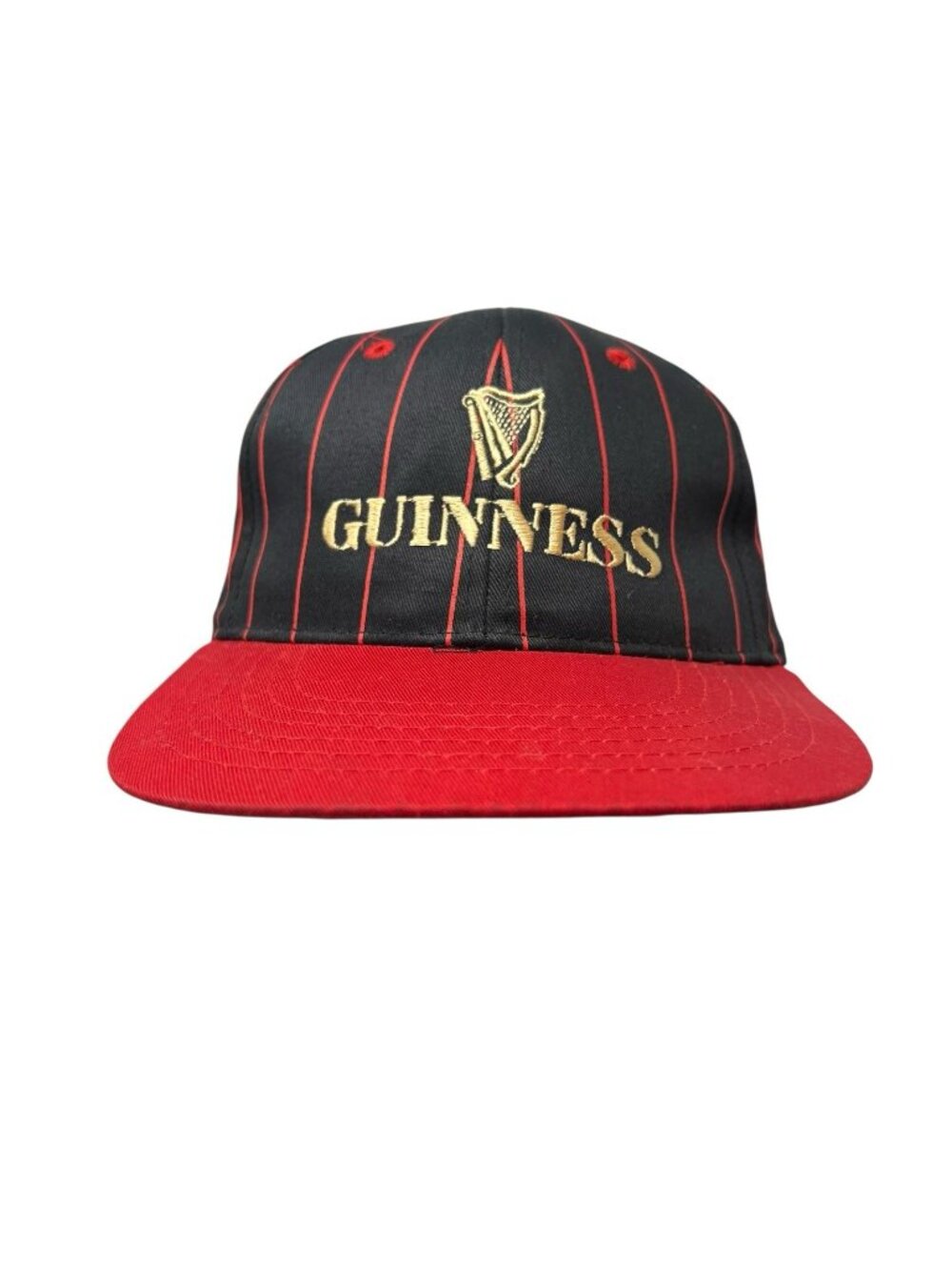 Guinness Beer Pinstripe Snapback Hat Vintage 90s Harp Logo Black Red Irish Stout